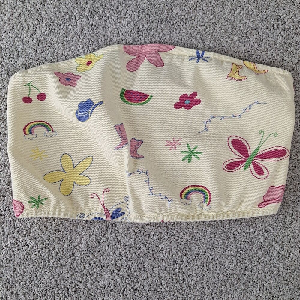 Bailey Rose Ivory Cowgirl Summer Doodle Denim Tube Top Size M Y2K 4H Retro Fest